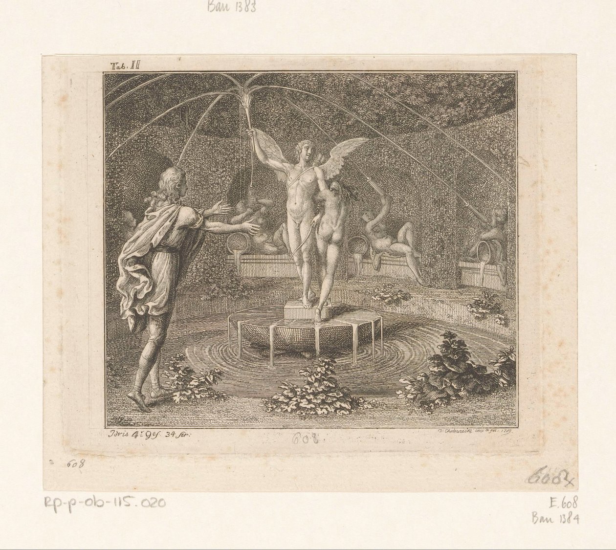 Idris tende le braccia verso una donna nuda accanto alla fontana dell