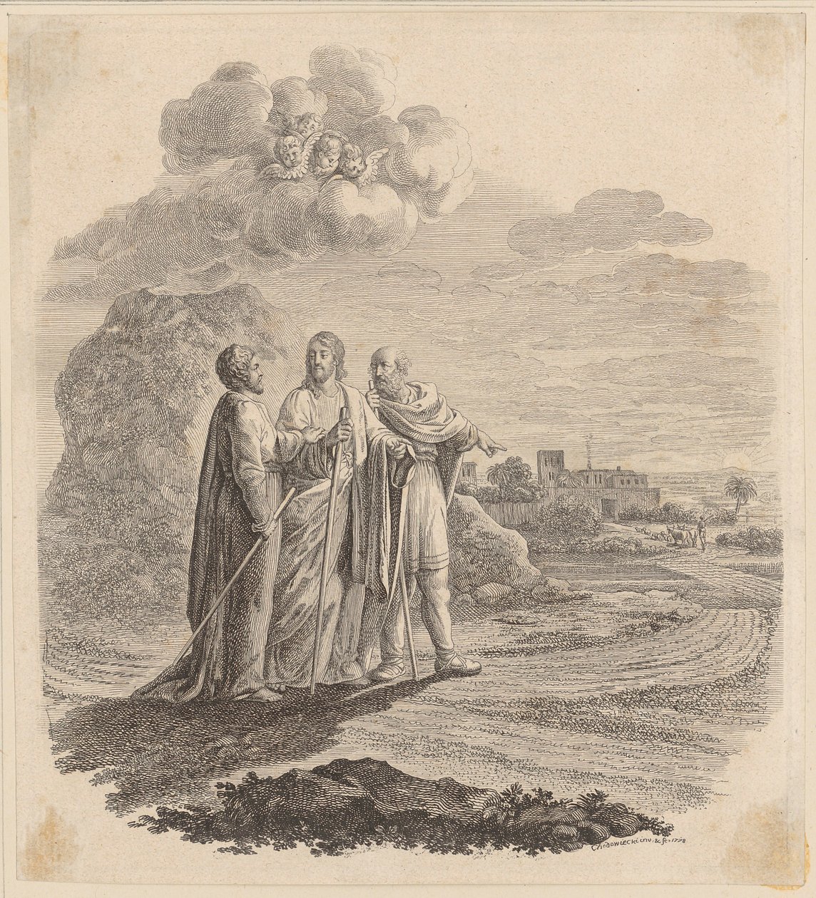 I discepoli verso Emmaus. Prima pagina da Daniel Nikolaus Chodowiecki