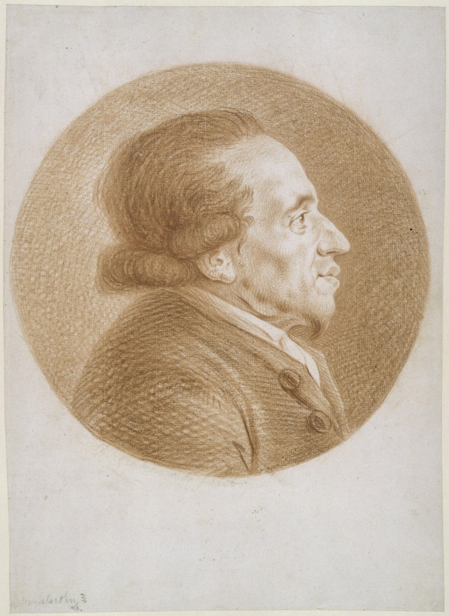 Moses Mendelssohn a destra nella foto a tutto tondo da Daniel Nikolaus Chodowiecki