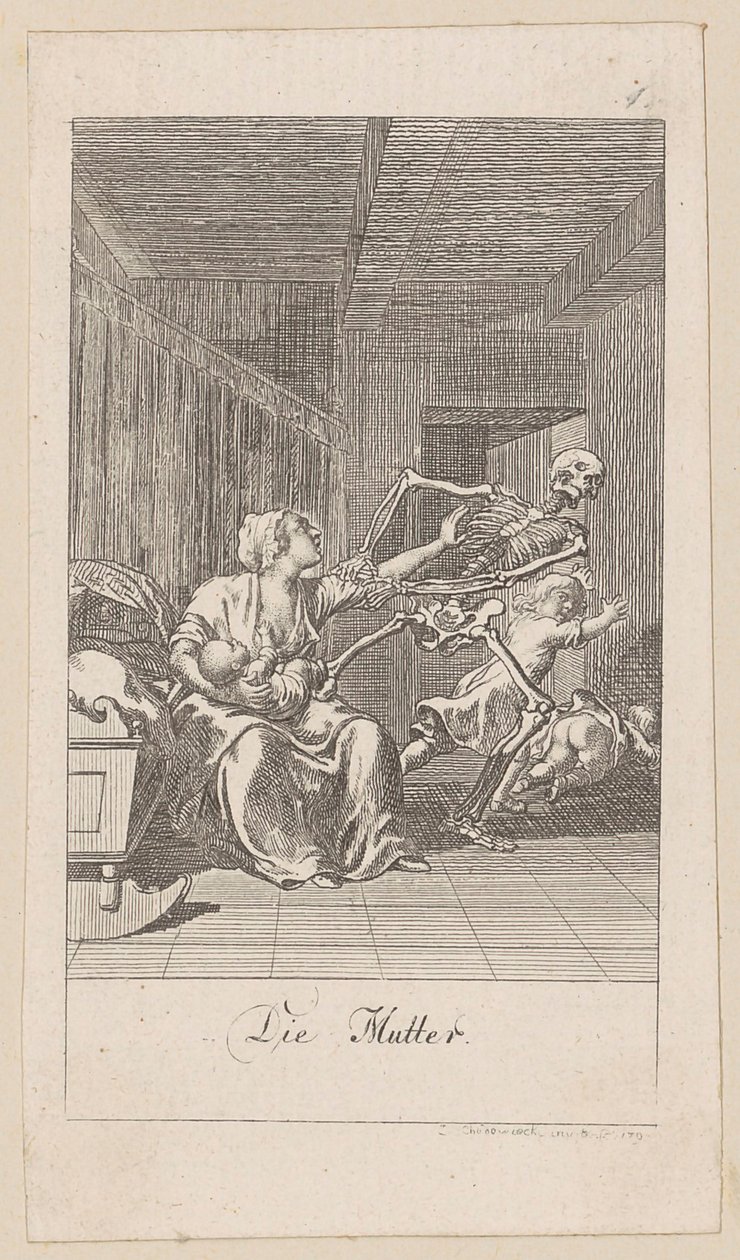 Madre, foglio 1 della serie “La danza della morte” da Daniel Nikolaus Chodowiecki