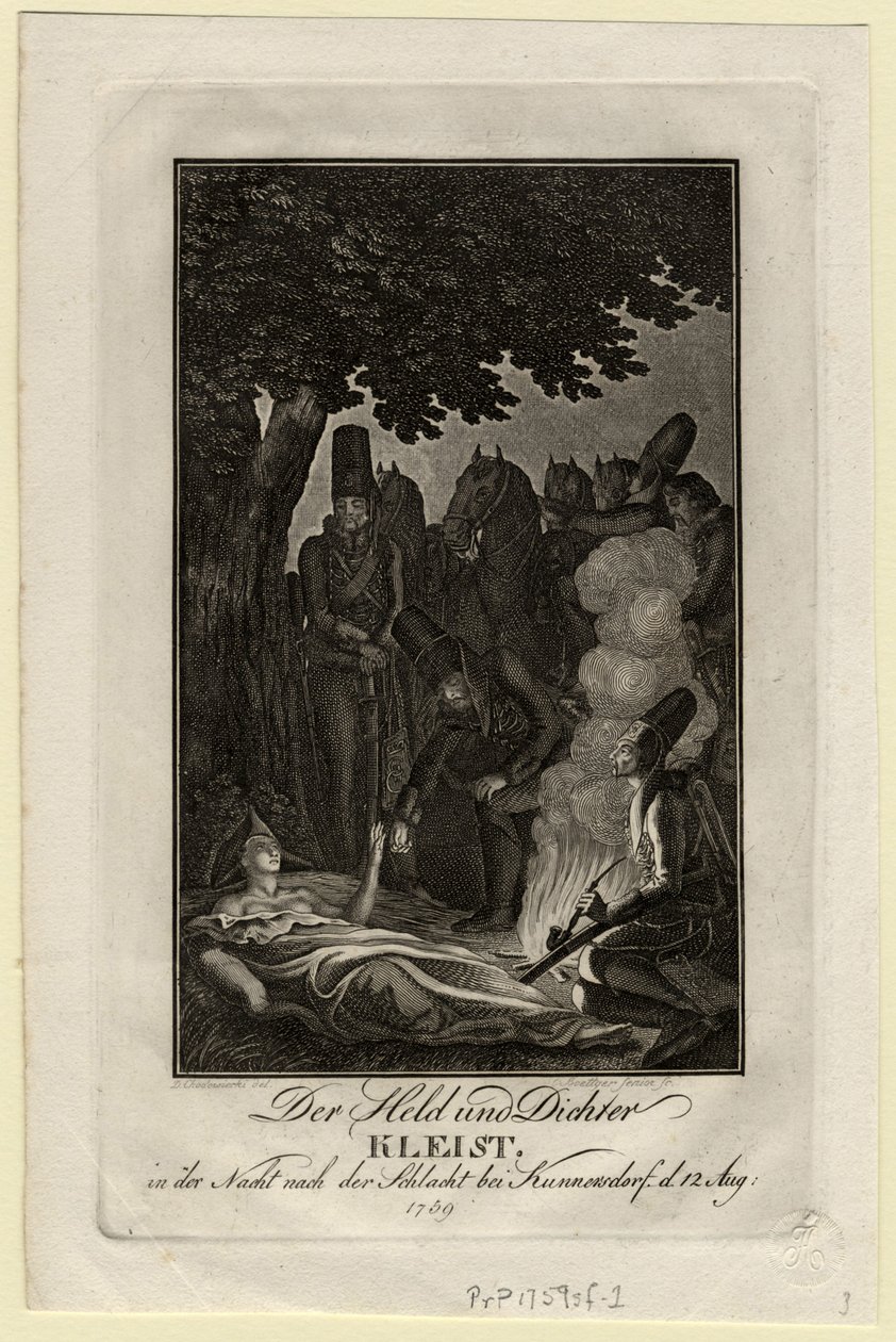 Il poeta Ewald von Kleist alla battaglia di Kunersdorf, il 12 agosto 1759, ca 1759 da Daniel Nikolaus Chodowiecki