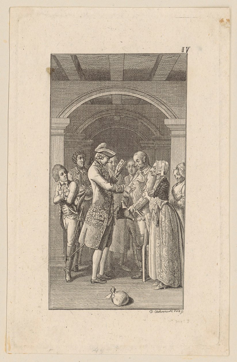 In mancanza di un palcoscenico adeguato, Siegfried von Lindenberg mette in scena *Minna von Barnhelm* nella sua stalla da Daniel Nikolaus Chodowiecki