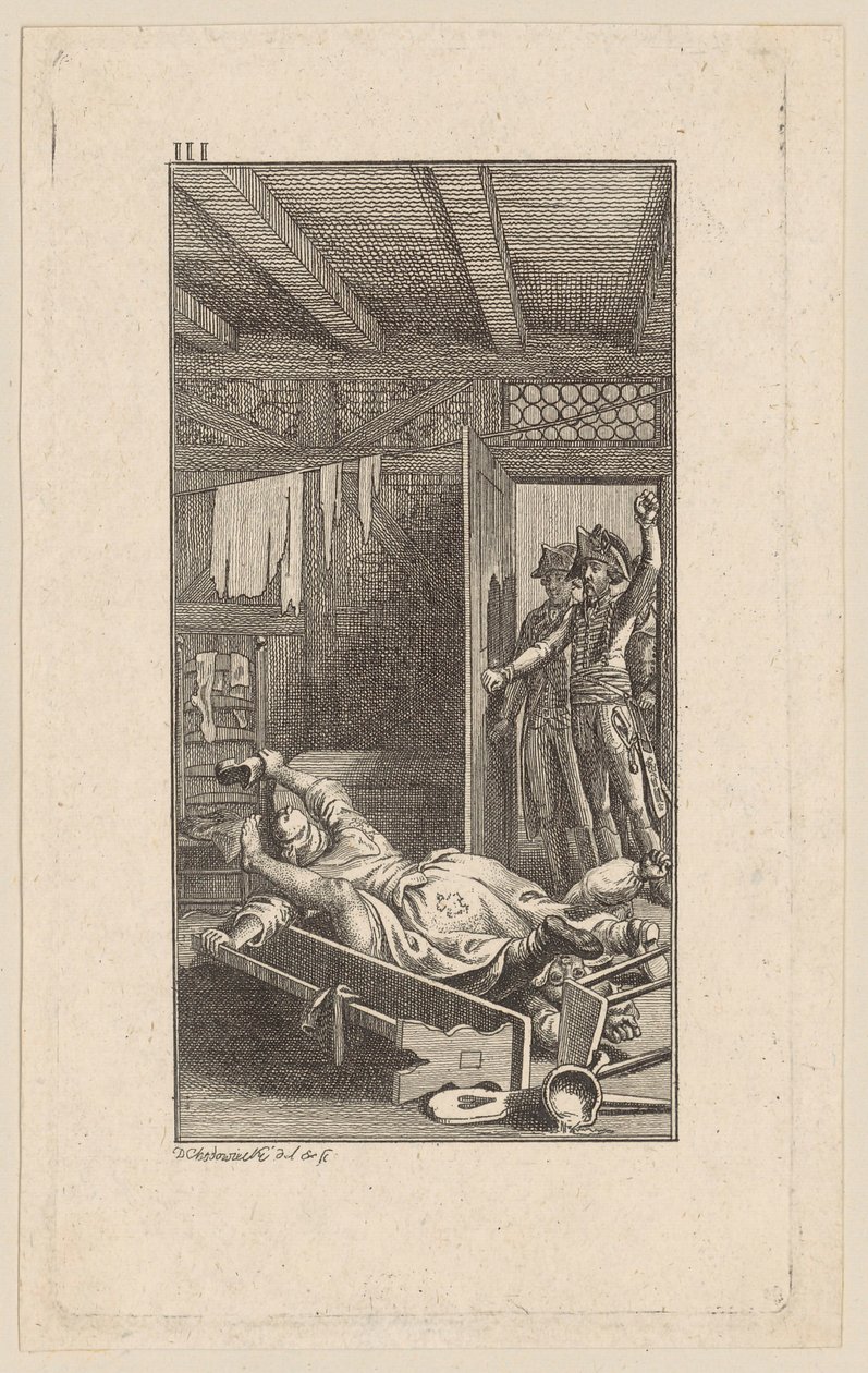 Siegfried von Lindenberg sorprende il suo maestro in una scena domestica da Daniel Nikolaus Chodowiecki