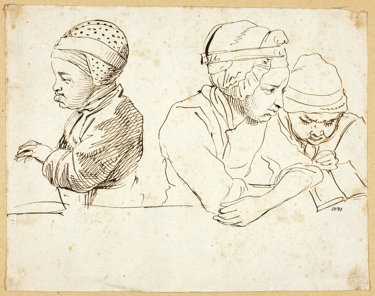Tre bambini (recto); Schizzi di testa, occhi, labbra e fiori (verso) da Daniel Nikolaus Chodowiecki