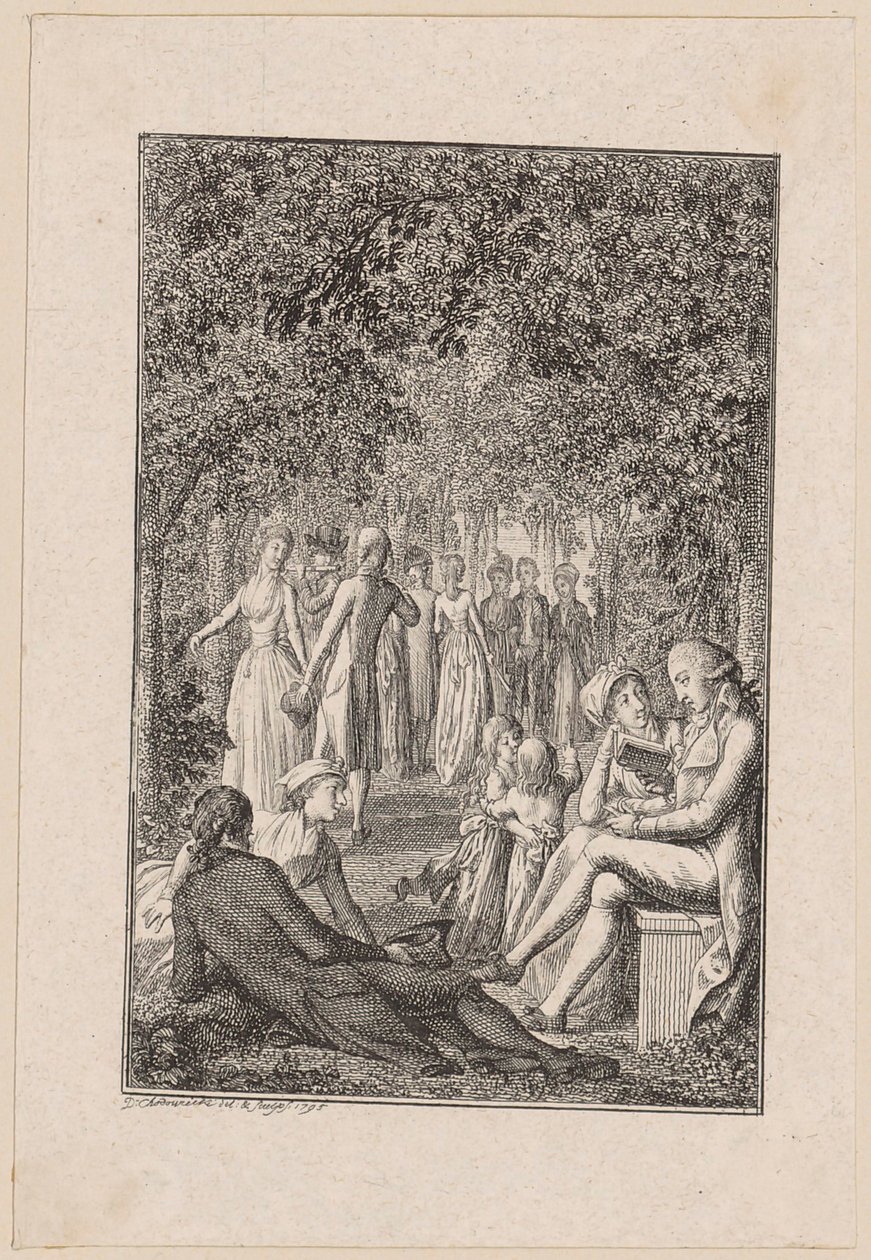 Incisione in rame del frontespizio del “Libro tascabile [...] per il 1796” di Becker da Daniel Nikolaus Chodowiecki