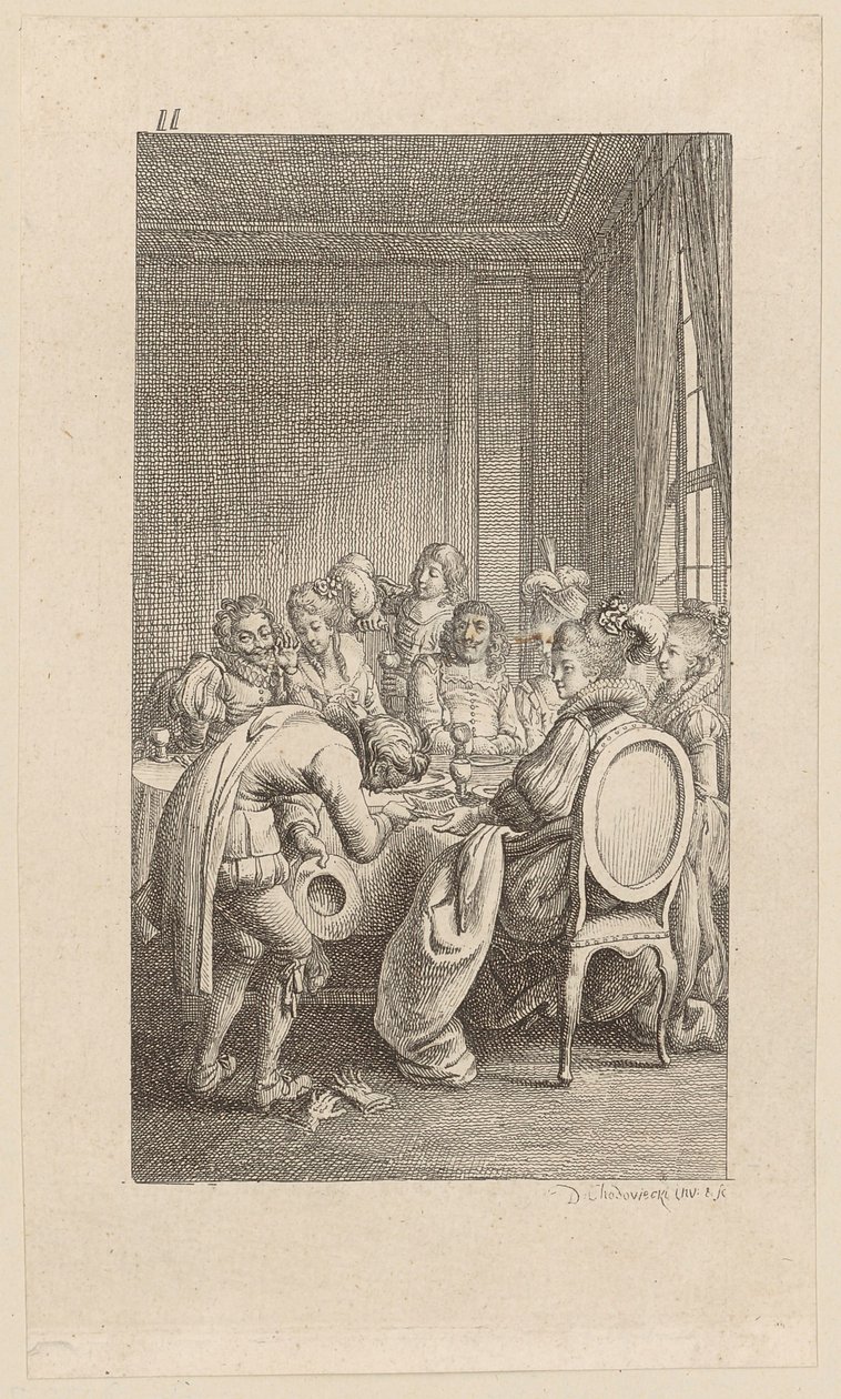 Incisione in rame del frontespizio di "Gil Blas di Santillana", volume 2 da Daniel Nikolaus Chodowiecki