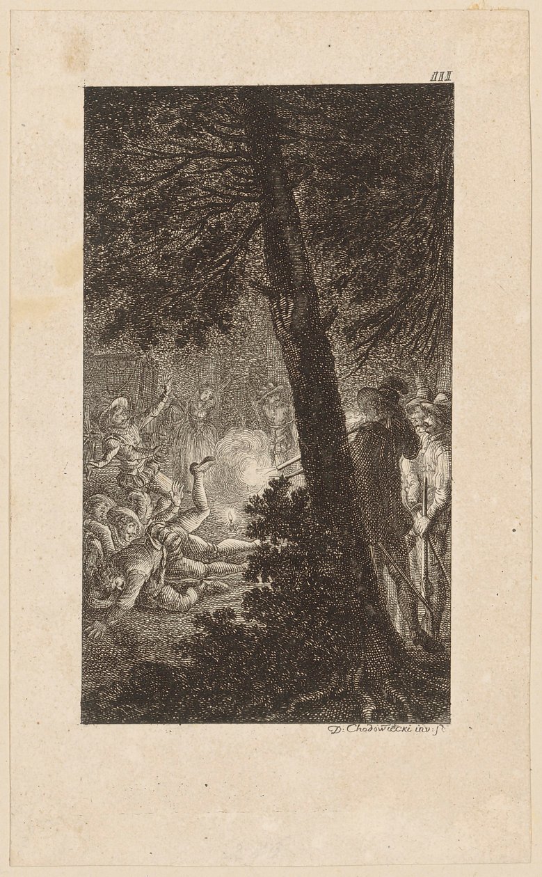 Incisione in rame del frontespizio di “Gil Blas di Santillana”, volume 3 da Daniel Nikolaus Chodowiecki
