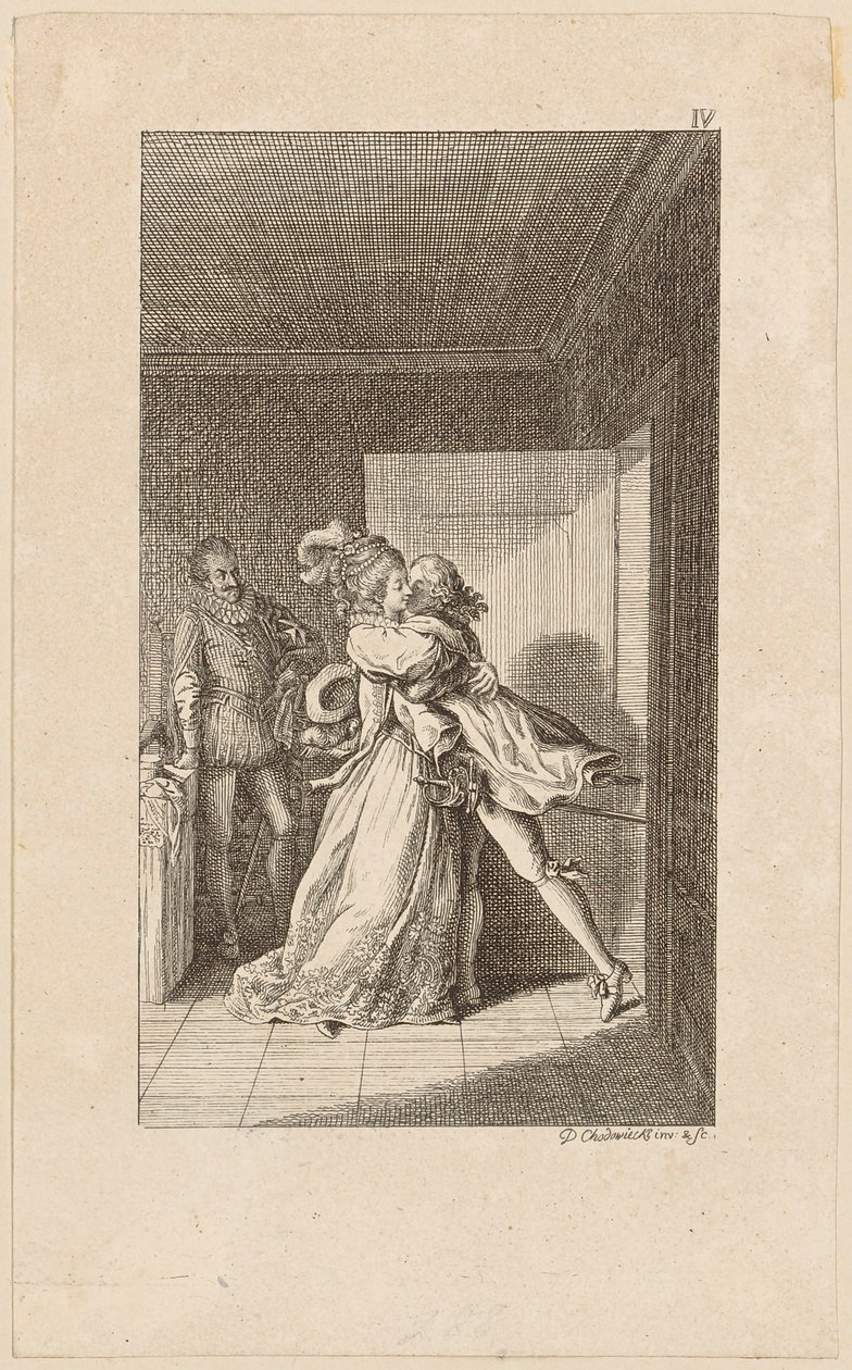 Incisione in rame del frontespizio di "Gil Blas di Santillana", volume 4 da Daniel Nikolaus Chodowiecki