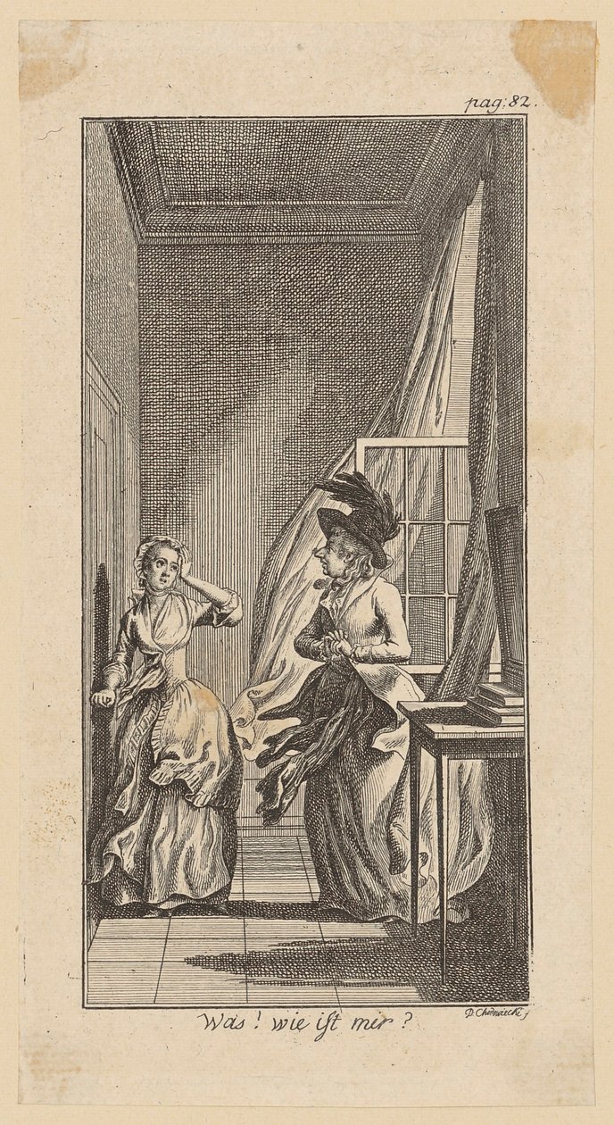 Incisione in rame che illustra il secondo volume, terza parte, di “Lebensläufe” di Hippel da Daniel Nikolaus Chodowiecki