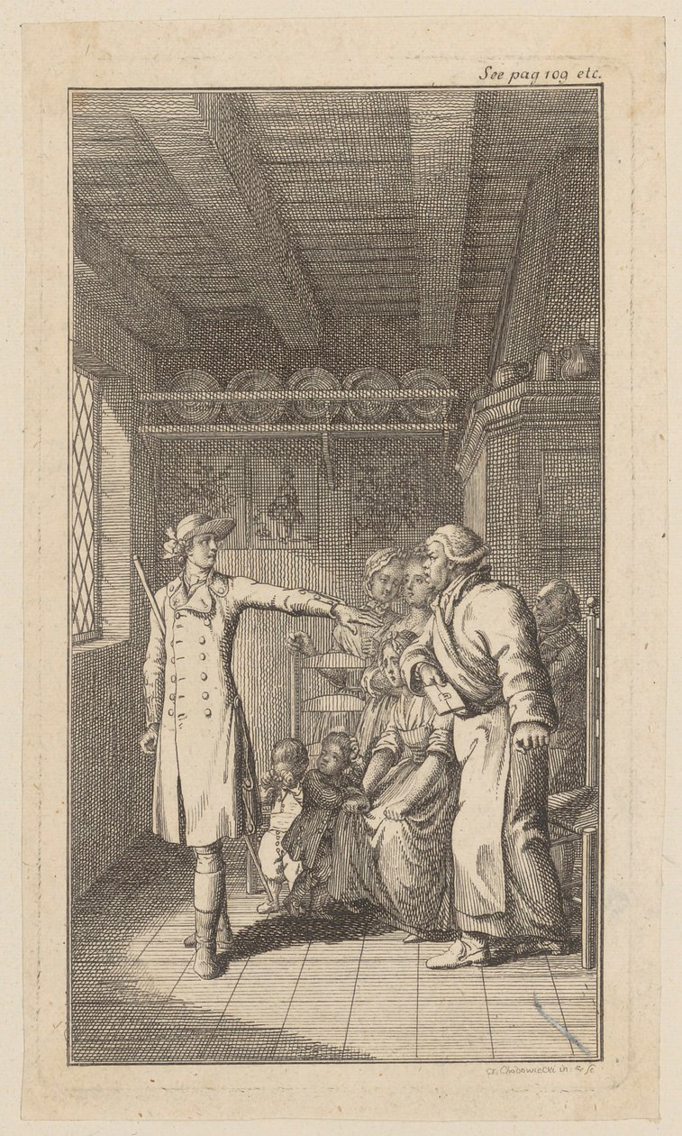 Incisione in rame che illustra "Il vicario di Wakefield" di O. Goldsmith da Daniel Nikolaus Chodowiecki