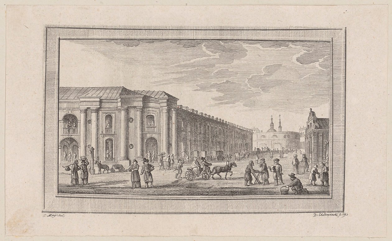 Incisione in rame che illustra l’opera di Storch “Dipinti di San Pietroburgo”, seconda parte da Daniel Nikolaus Chodowiecki