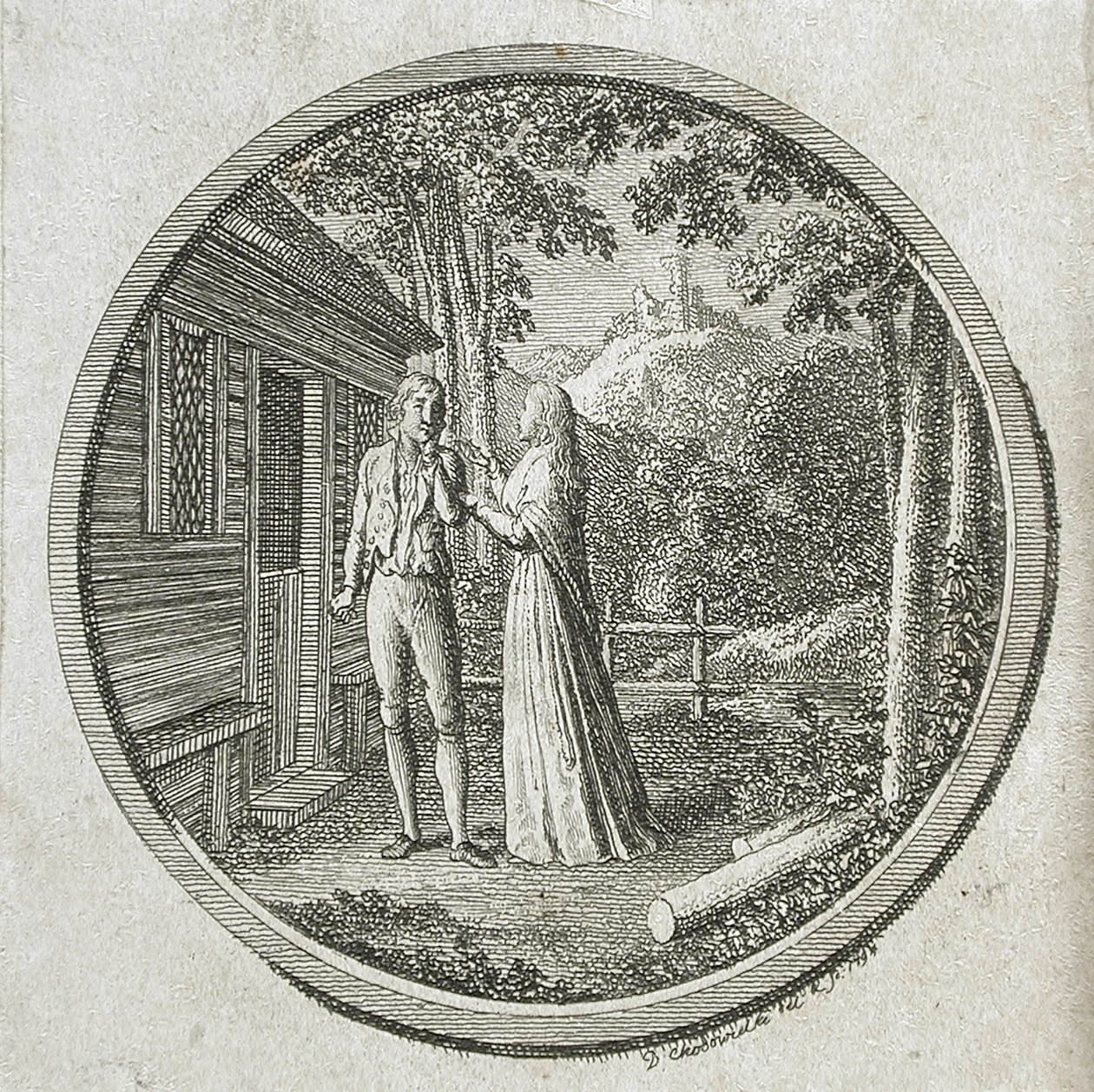 Frontespizio e vignetta per “Klara Du Plessis” di La Fontaine da Daniel Nikolaus Chodowiecki