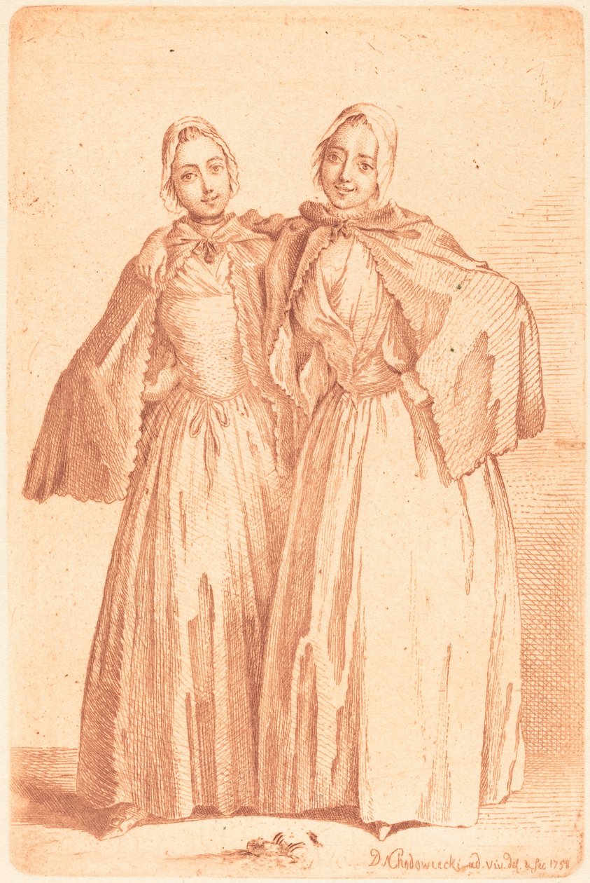 Zwei stehende Damen (Demoiselles Quantin) da Daniel Nikolaus Chodowiecki
