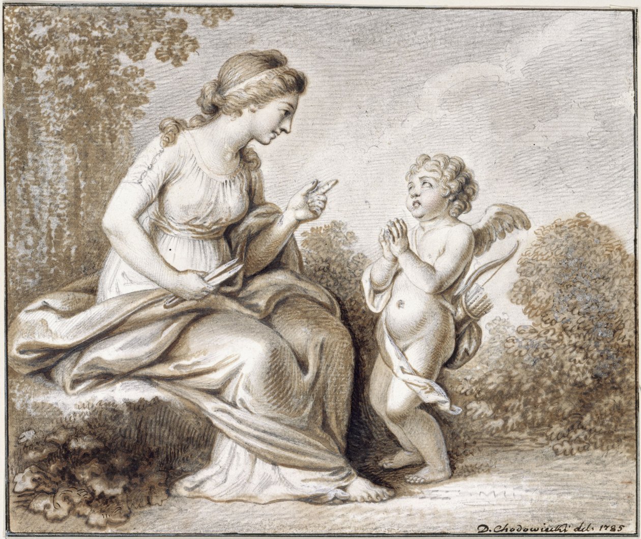Venere minaccia di tagliare le ali ad Amore, che si trova alla sua destra da Daniel Nikolaus Chodowiecki