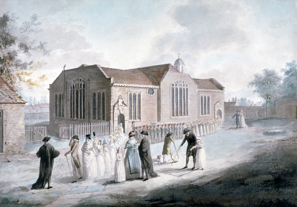 Processione di scolari che entrano nella Broadway Chapel, Westminster, Londra, 1797 da Daniel Orme