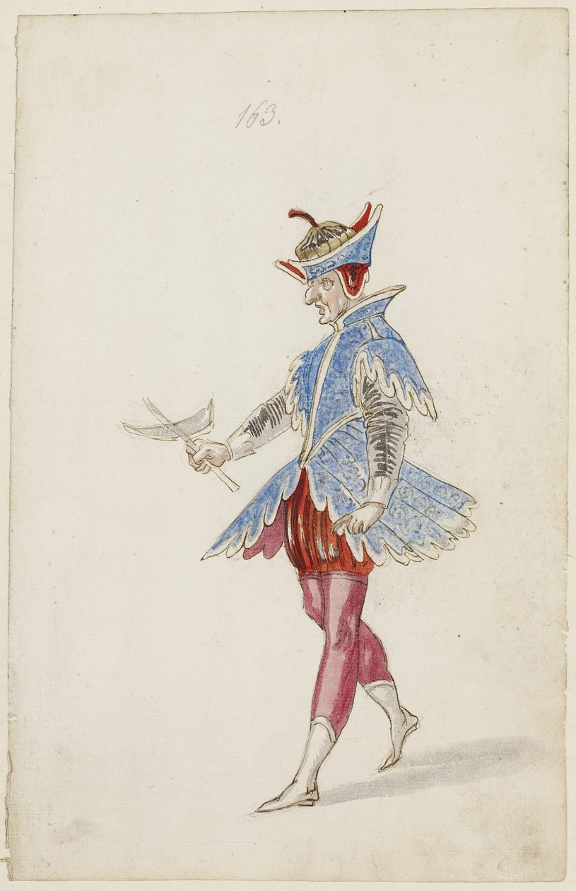 Figura maschile in costume blu e rosso dal Balletto delle Quattro Stagioni dell