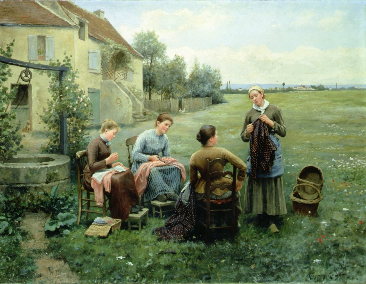 Il cerchio del cucito (olio su tela) da Daniel Ridgway Knight