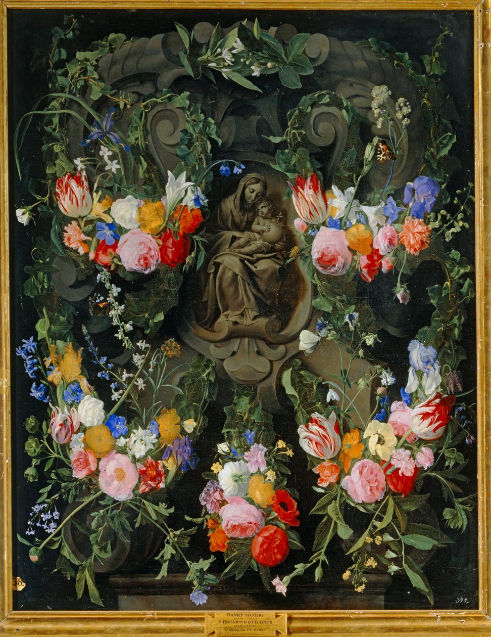 Madonna con corona di fiori (olio su tela) da Daniel Seghers
