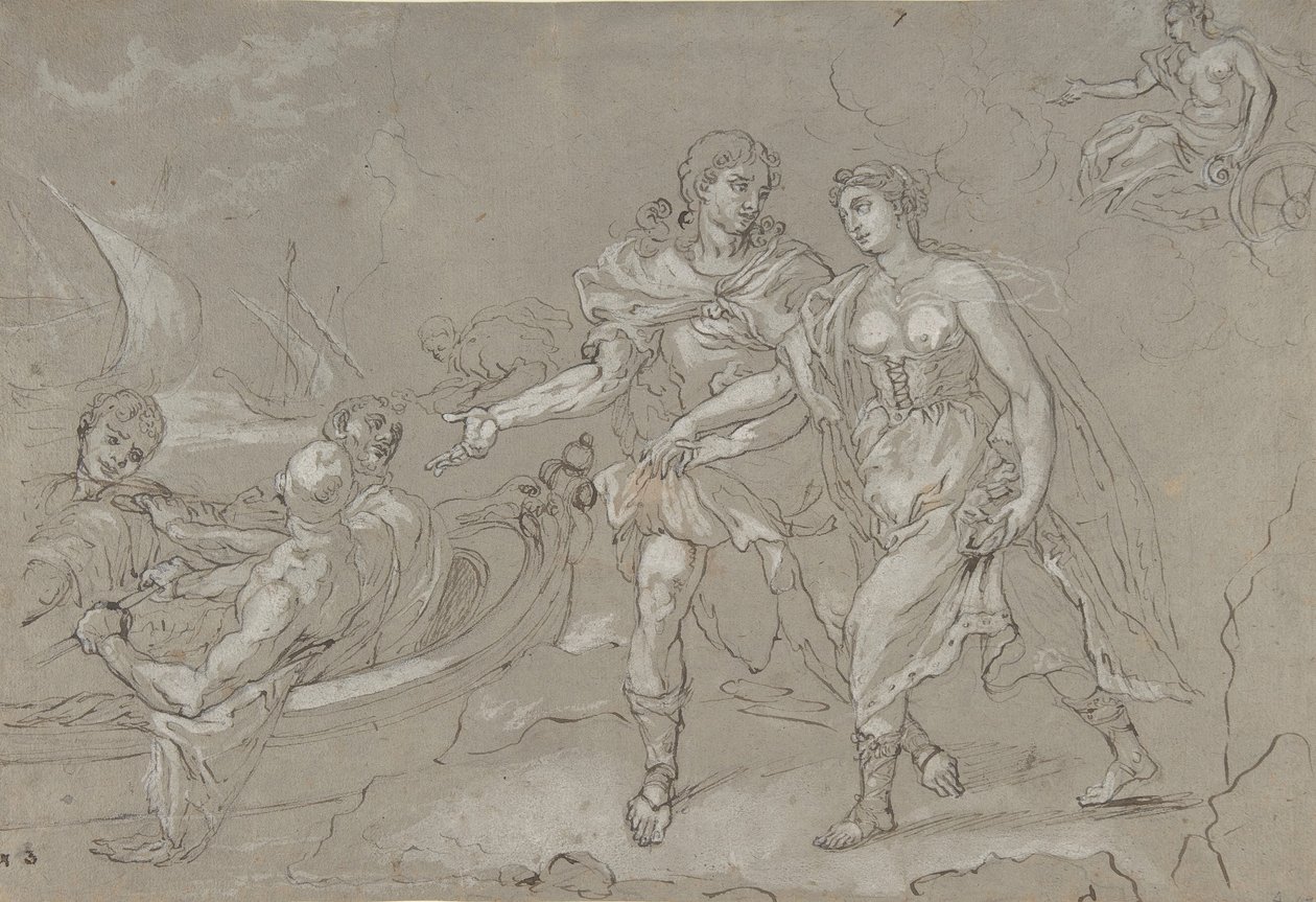 Il Ratto di Elena, verso: Studio di una Figura Maschile Nuda in Ginocchio, fine XVII-XVIII secolo da Daniel Seiter