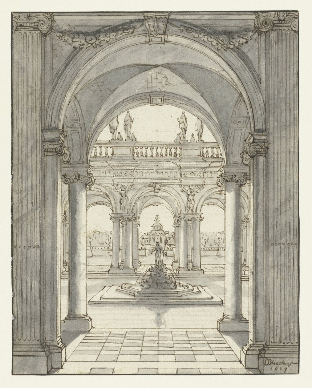 Piazza davanti a un palazzo rinascimentale da Daniel de Blieck