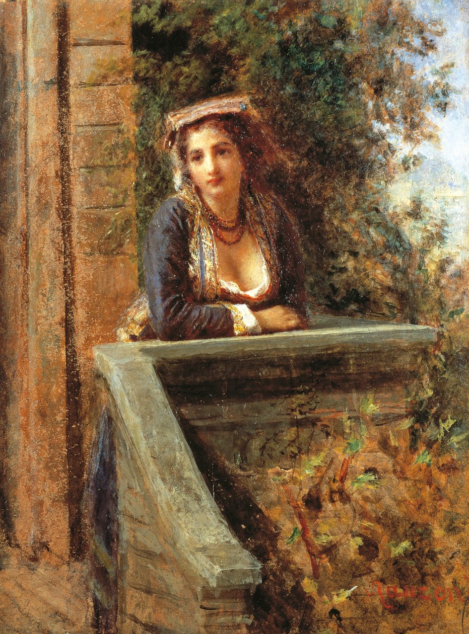 Giovane ragazza alla finestra o giovane donna sul balcone da Danielle Ranzoni