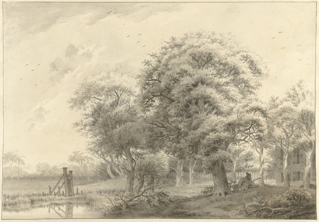 Paesaggio con sullo sfondo una villa in stile neoclassico da Daniël Kerkhoff