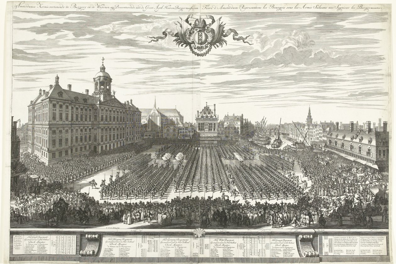 Milizie sulla Piazza Dam durante la fiera di Amsterdam, 1686 da Daniël Marot (I)