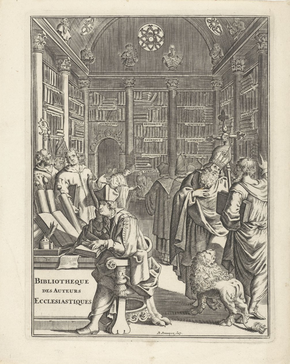 Interno di biblioteca con ecclesiastici da Daniël met de Penningen