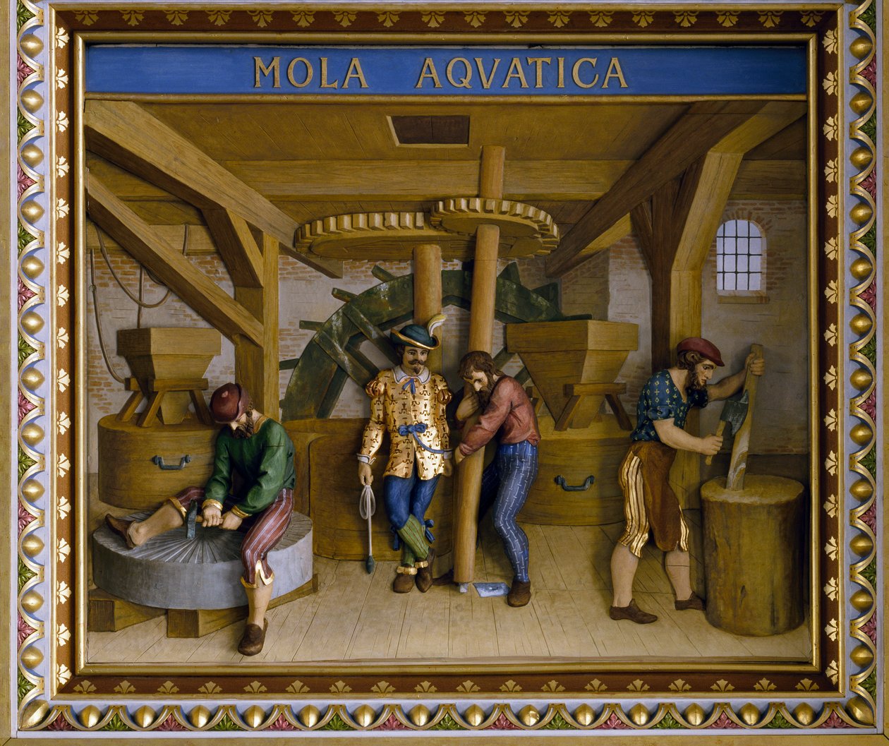 Costruzione della ruota idraulica, soffitto della Sala dei Cavalieri da Danish School