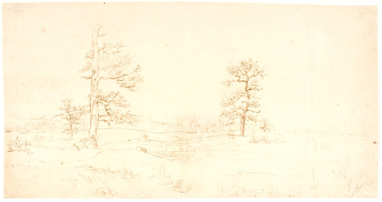 Vista su un paesaggio collinare con alcune querce solitarie da Dankvart Dreyer