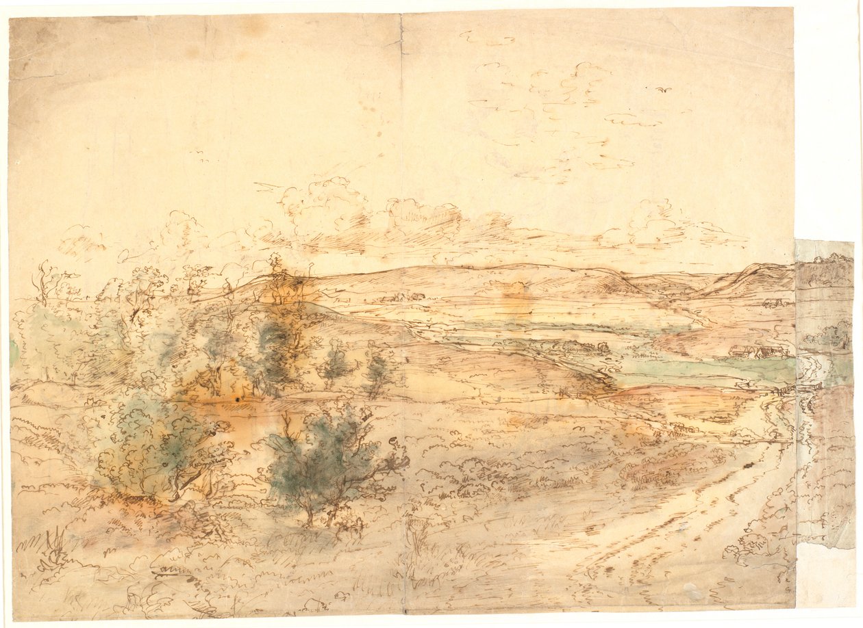 Ampia vista su un paesaggio con grandi colline intorno a una valle. Vestfyn? da Dankvart Dreyer