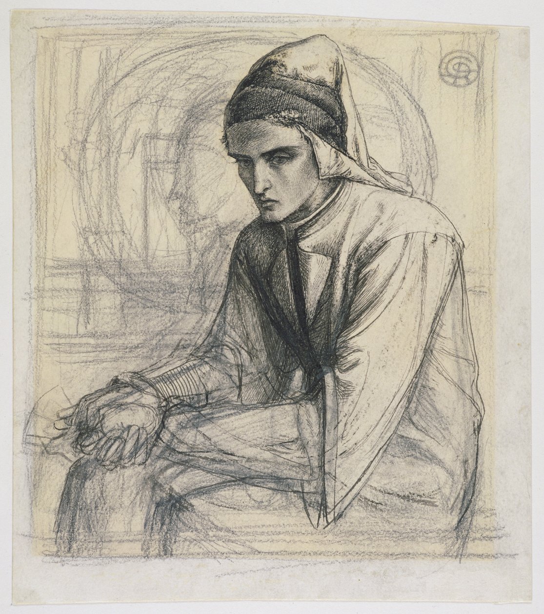 Dante in meditazione con un melograno, c.1852 da Dante Gabriel Charles Rossetti