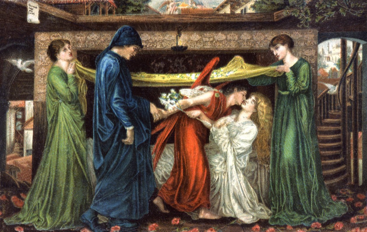 Dante Alighieri incontra Beatrice, ca 1900 da Dante Gabriel (after) Rossetti