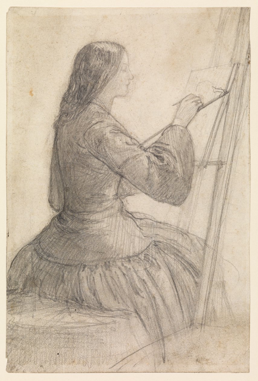 Elizabeth Siddal seduta a un cavalletto, dipingendo, 1854-55 circa da Dante Gabriel Charles Rossetti
