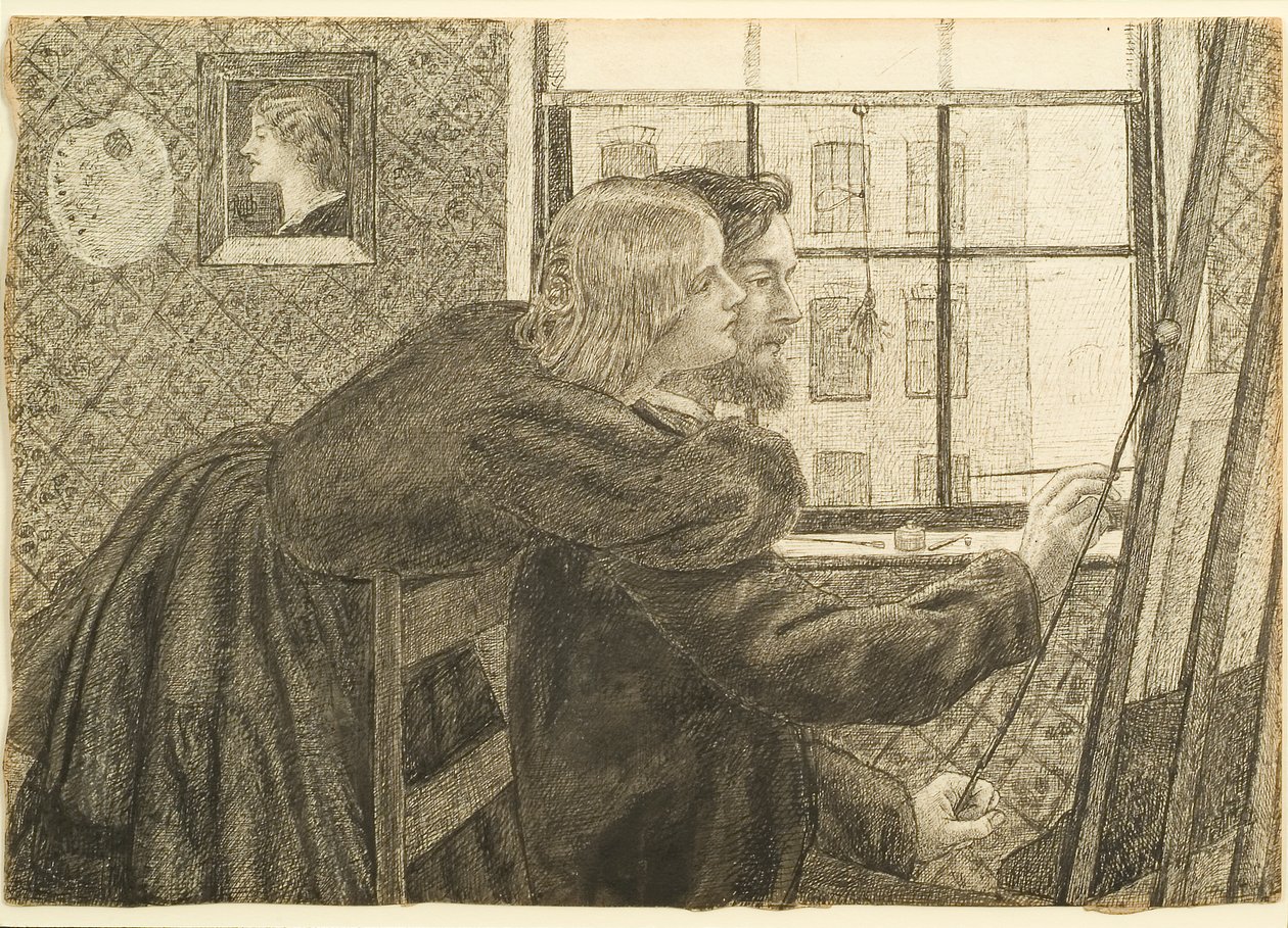 G P Boyce con Fanny Cornforth nello studio di Rossetti, Chatham Place, c.1858 da Dante Gabriel Charles Rossetti