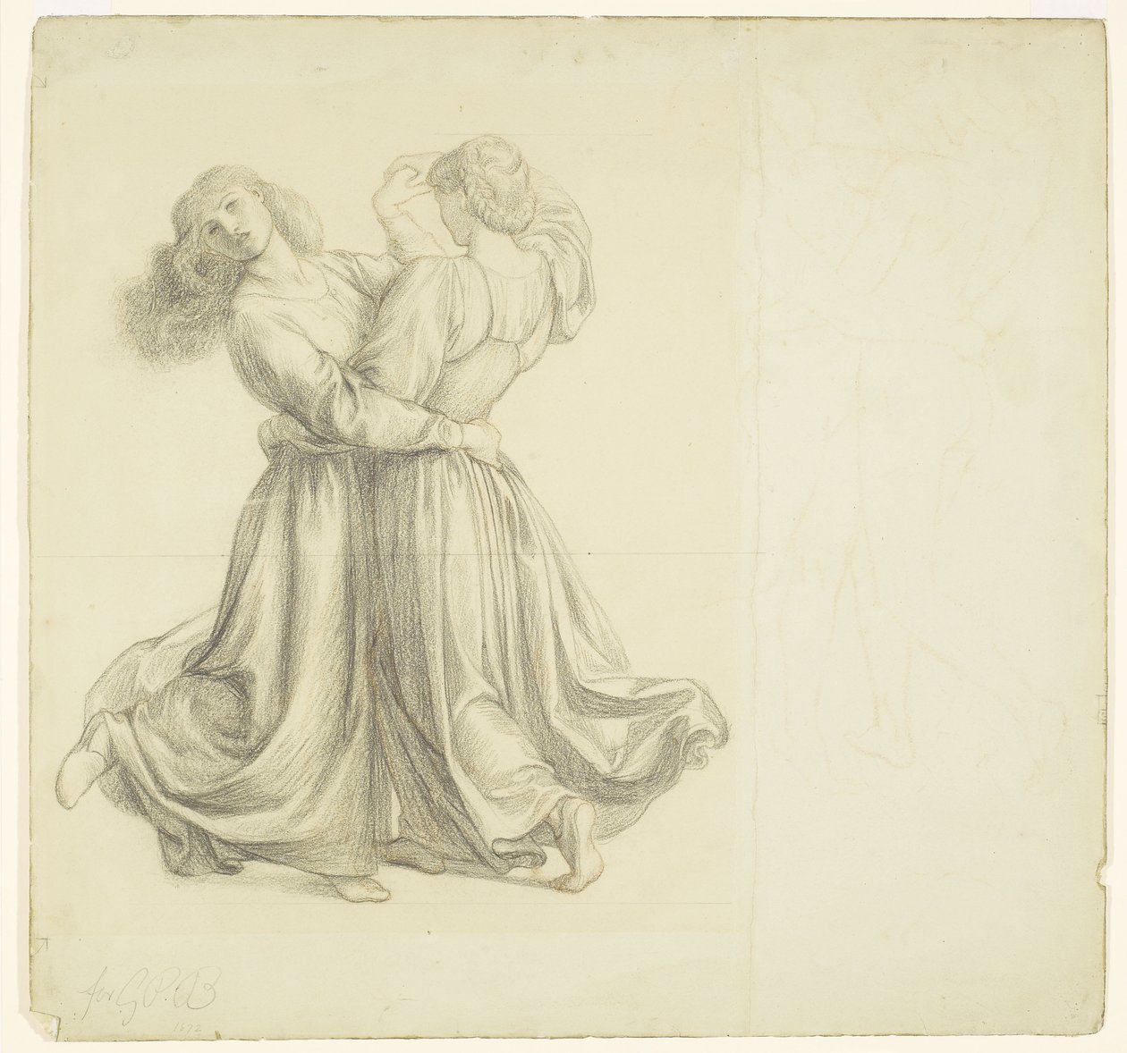 Il prato di Bower - Studio del drappeggio per il ballo delle due ragazze da Dante Gabriel Rossetti