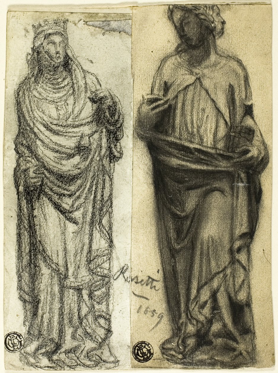 Due studi di scultura medievale da Dante Gabriel Rossetti