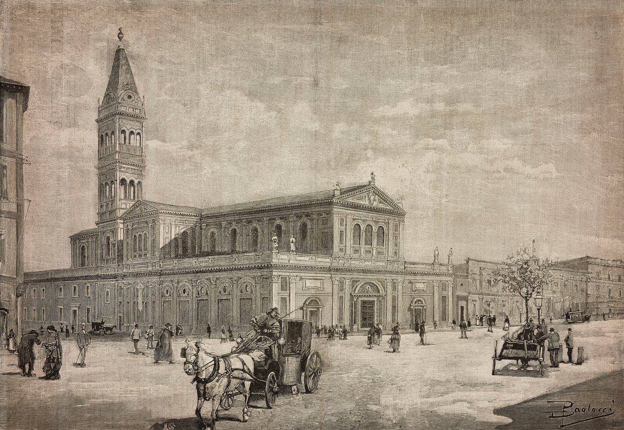 Nuova chiesa del Sacro Cuore a Roma, Italia, incisione da un disegno di Dante Paolocci, da L