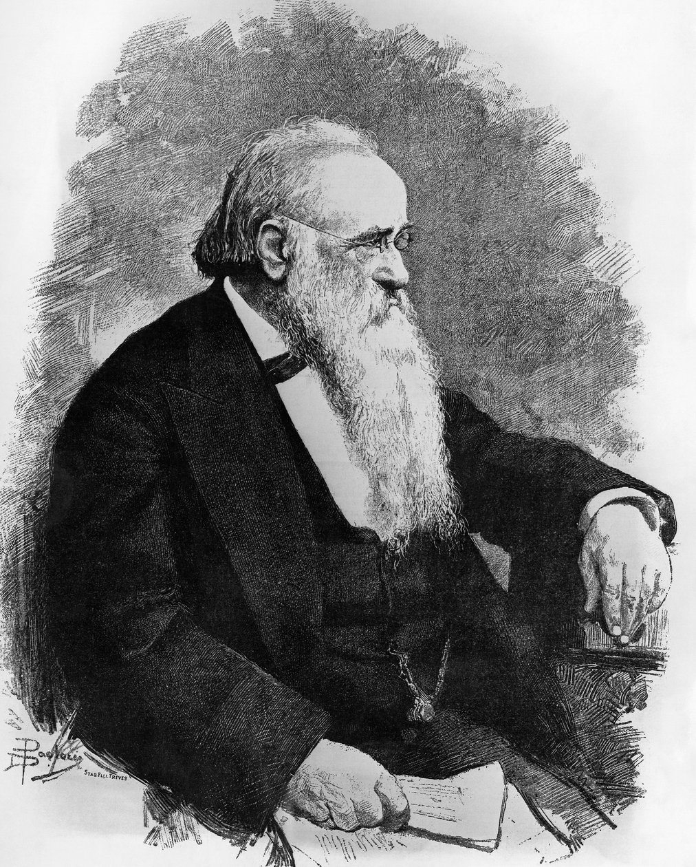 Ritratto di Agostino Depretis (1813-1887), statista italiano, incisione da L