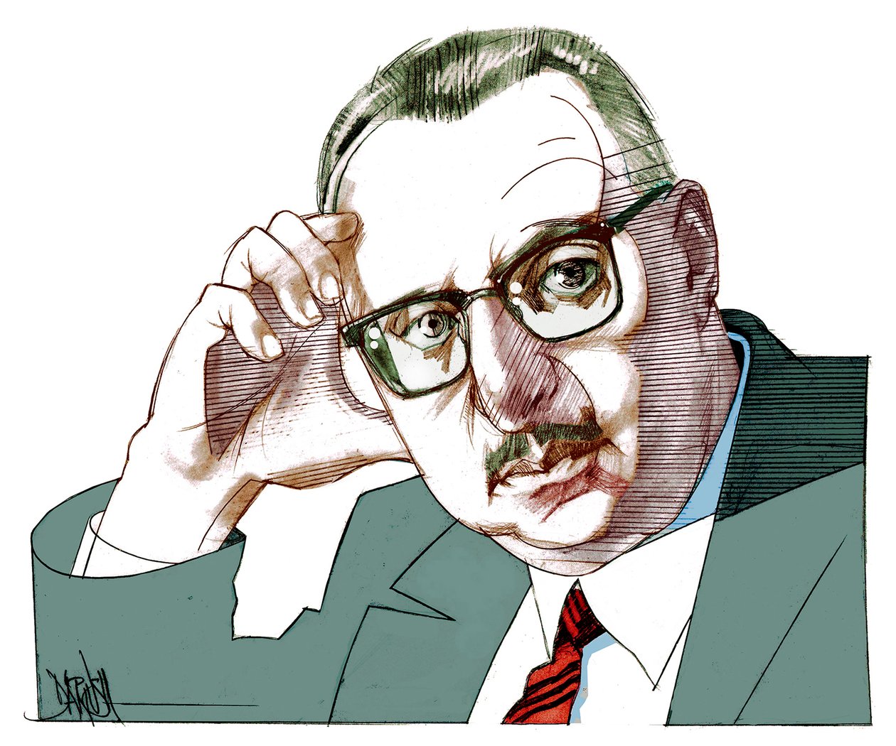 Giorgio Manganelli, 2021 (disegno digitale a matita colorata) da Dariush Radpour