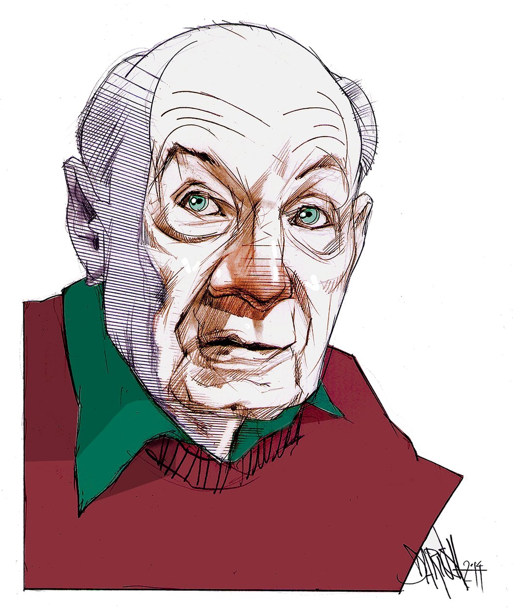 Gustave Thibon, 2014 (disegno digitale a matita colorata) da Dariush Radpour