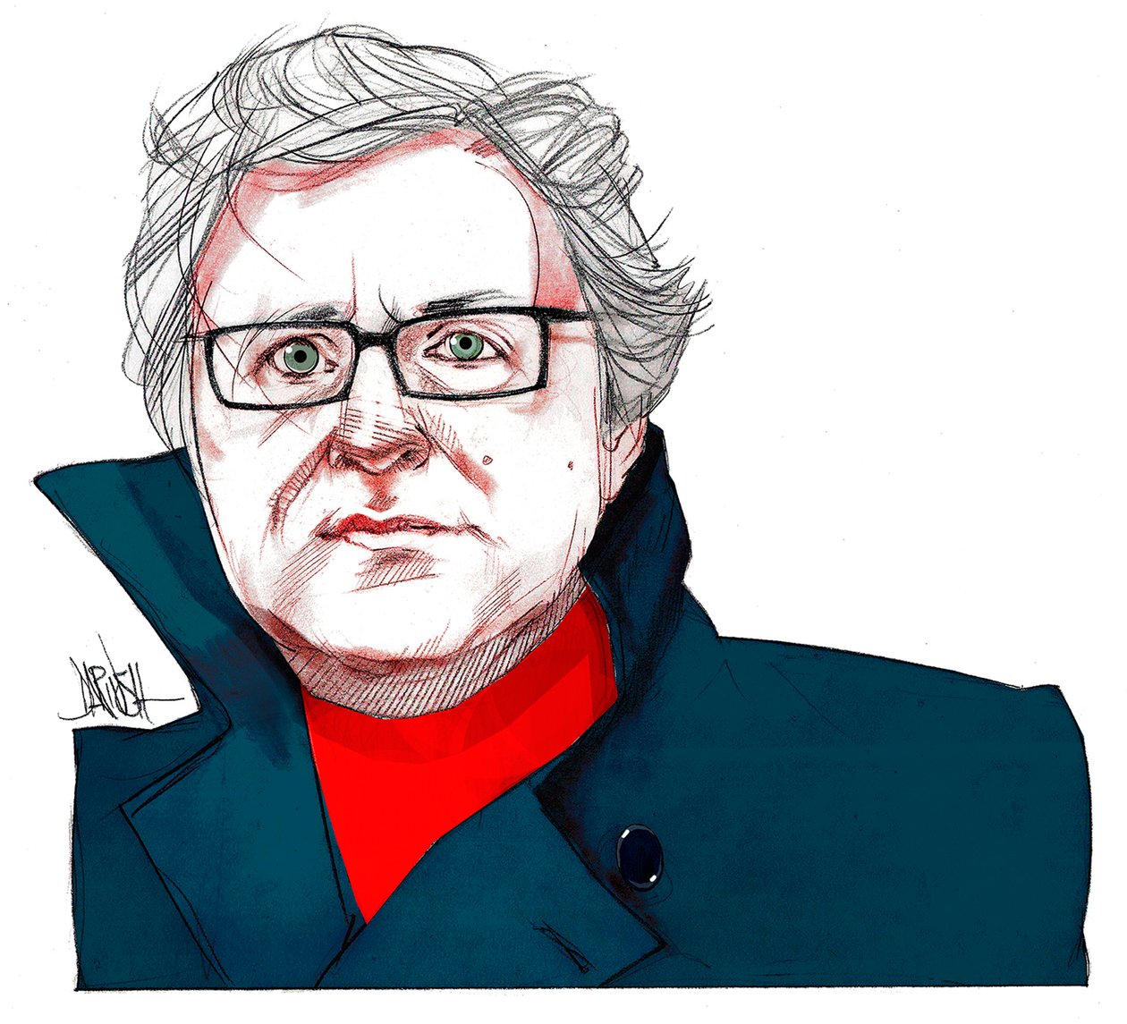 Michel Onfray (disegno digitale a matita colorata) da Dariush Radpour