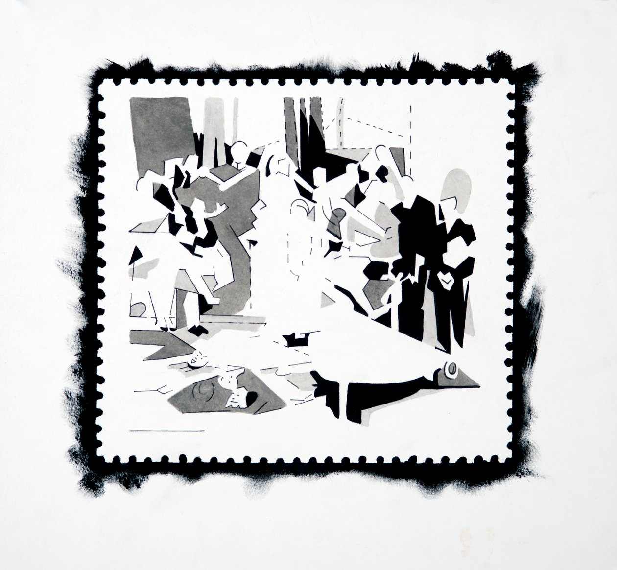 Festa di Pan (studio del francobollo), 2019 (inchiostro su carta) da Darren Coffield