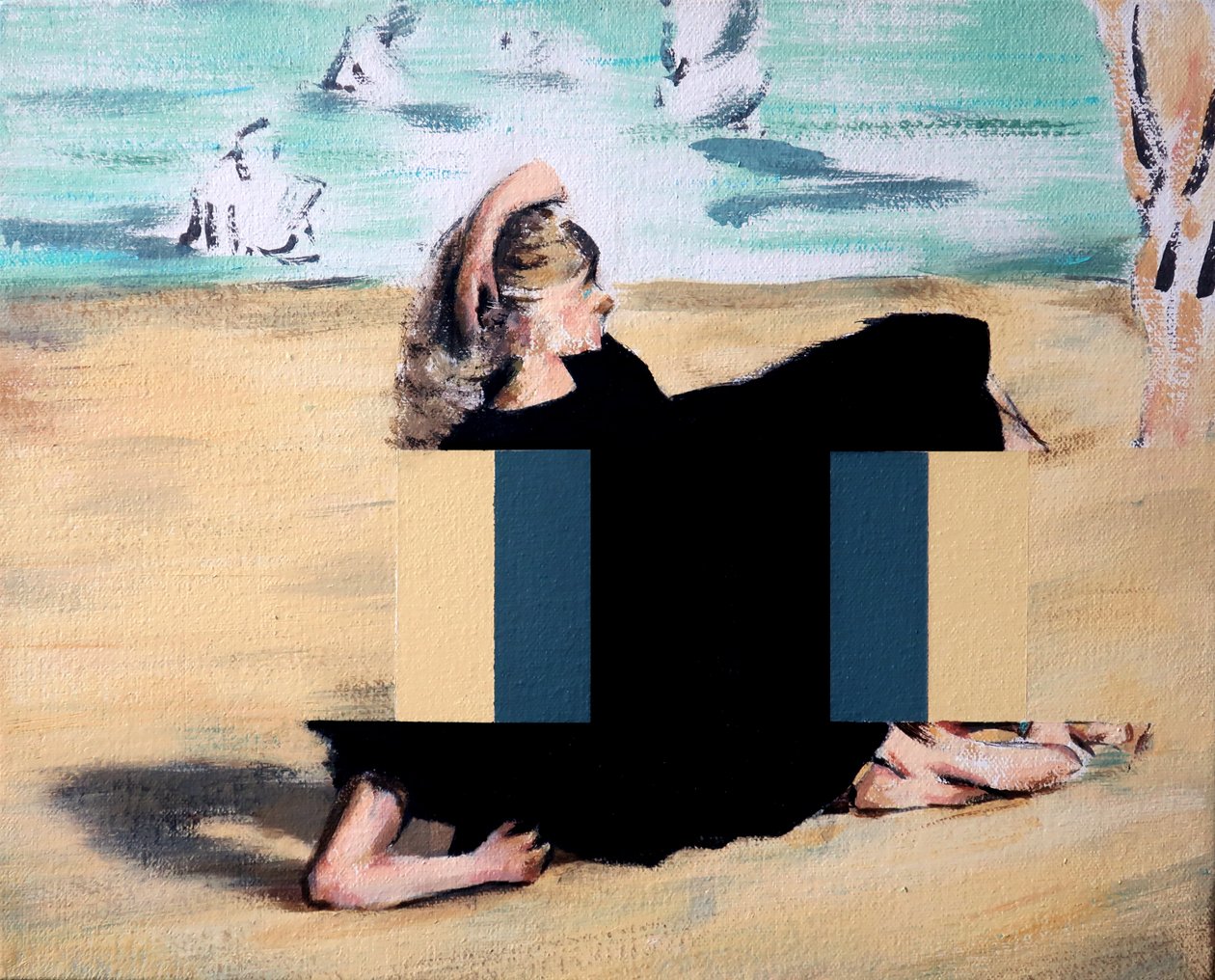 Sulla spiaggia (dopo Manet), 2019 (acrilico su tela) da Darren Coffield