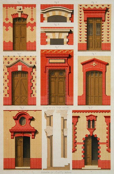 Progetti per proiezioni e frontoni in mattoni, illustrazione da 
