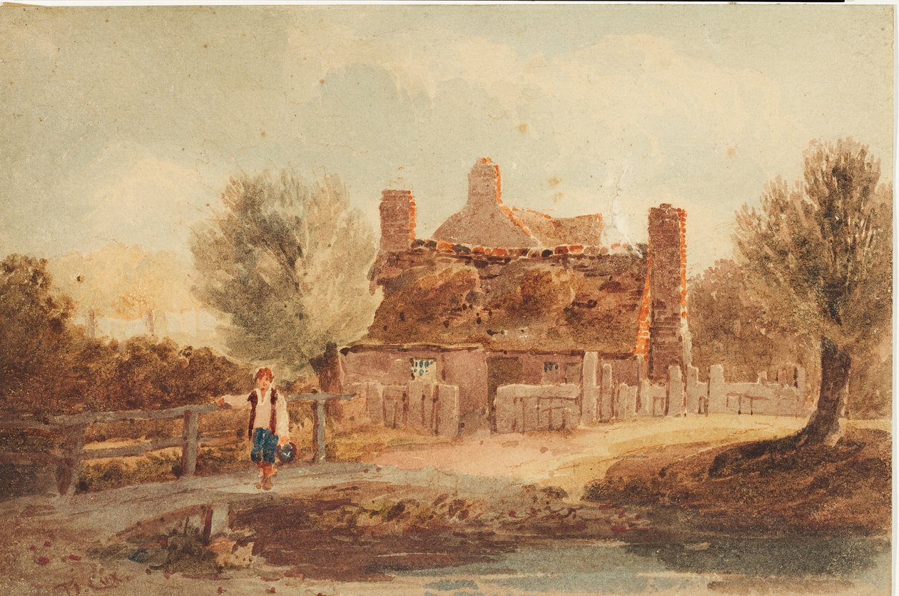 Scena di campagna - casa vicino a uno stagno da David Cox
