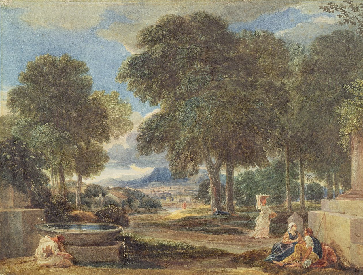Paesaggio con un uomo che si lava i piedi a una fontana, dopo Nicolas Poussin da David Cox
