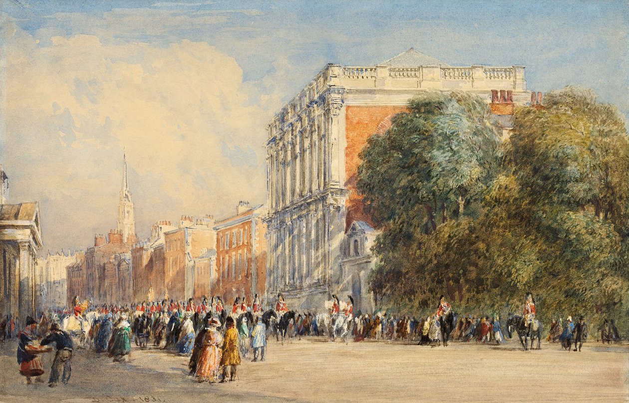 Vecchio Whitehall con le Guardie della Vita, 1831 da David Cox