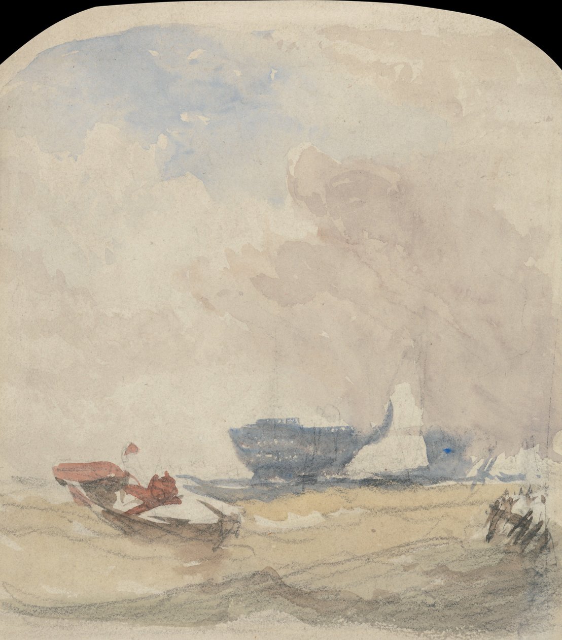 Studio marino con relitto, barca a vela e barca a remi da David Cox