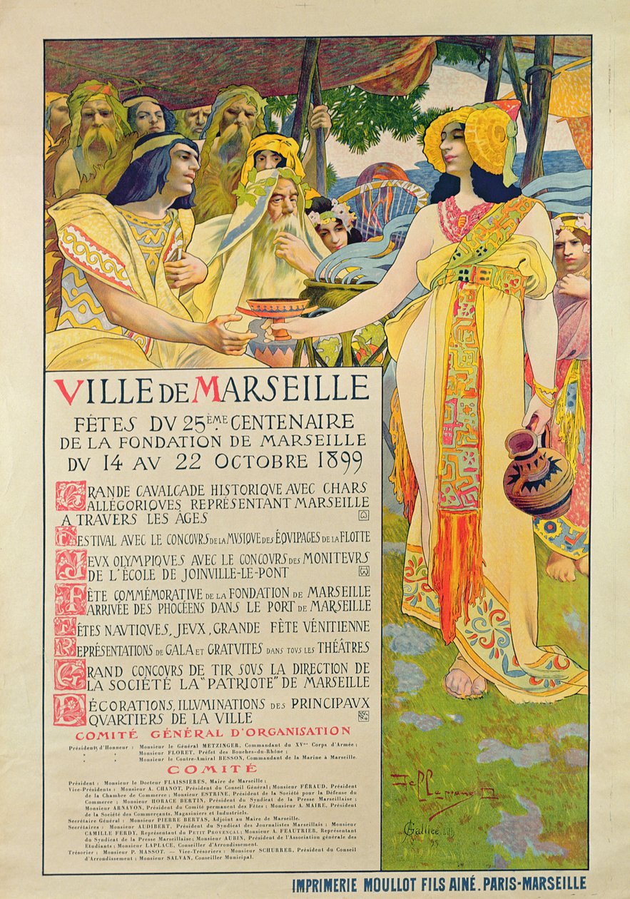 Poster creato per la commemorazione della fondazione di Marsiglia, inciso da A. Gallice, 1899 da David Dellepiane